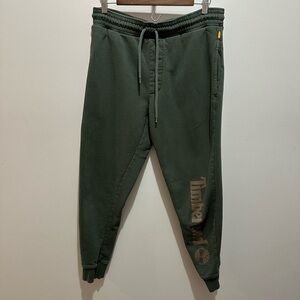 Timberland Men's Dark Green Logo Jogger Pants Sweatpants Medium